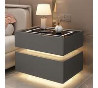 HJYBFA Nightstands, Modern LED Smart Nightstand Tempered Glass Top with 3 Adjustable Light Colors and Wireless Charging Station(Dark Grey,40x40x50cm)