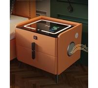 HJYBFA Nightstands, Smart Wireless Charging Storage Cabinet Speaker Fingerprint Lock and 2 Drawers Multifunctional (Orange,15.7x15.7x18.1in)
