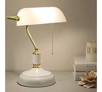 HJYBFA Retro Bankers Lamp with Glass Shade E27 Pull Switch Vintage Table for Bedroom Office Living Room Study - Traditional Decor Light Fixture