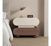 HJYBFA Sensor Light Smart Nightstand, 2 Drawers Solid Wood Modern Bedroom Cabinet, Leather Compact Nightstand for Bedroom(Beige Brown,15.7x15.7x18.9in)