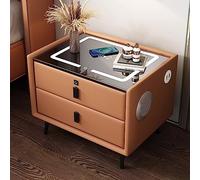 HJYBFA Smart Multifunction Nightstand with Fingerprint Lock Bluetooth Speaker USB Port Wireless Charging 3 Color LED Lights - Modern 2-Drawer Storage Cabinet for Bedroom