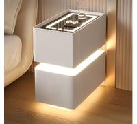 HJYBFA Smart Narrow Nightstand with 3-Color LED Light 2 Drawers Wireless Charging Pre-Assembled for Small Spaces(White,11.8x15.7x19.7in)