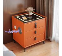 HJYBFA Smart Nightstand Smart with Wireless USB Charging and Fingerprint Lock, Two/Three-Drawer Bedroom Side Table Speakers Sensor LED Lights(Orange,3 drawers)