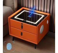 HJYBFA Smart Nightstand with Fingerprint Lock, Bedroom Charging Station and LED Light,Modern Side Table 2/3 Storage Speakers(Orange,2 drawers)