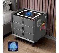 HJYBFA Smart Nightstand with Fingerprint Lock Drawer and LED Light, Terminal Desk Wireless Charging/2 USB Type-C Ports(Gray 2)
