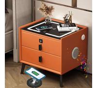 HJYBFA Smart Nightstand with LED Light, Charging Port and Fingerprint Lock, USB Port, Speaker, Lock Table Cabinet 2/3 Drawers(Orange,2 drawers)