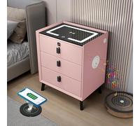 HJYBFA Smart Nightstand with LED Light, Charging Port and Fingerprint Lock, USB Port, Speaker, Lock Table Cabinet 2/3 Drawers(Pink,3 drawers)