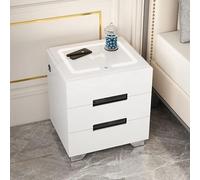 HJYBFA Smart Nightstand with Wireless Charging Station, 3 Color LED Lights and Bluetooth Speaker NightStands, Fingerprint Lock Drawers Side Table(2)
