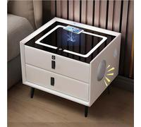 HJYBFA Smart Nightstand with Wireless Charging Station and LED Lights, Modern End Side Table Fingerprint Lock 2/3 Storage Drawer(WHITE,2)