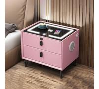 HJYBFA Smart Nightstand with Wireless Charging Station, Auto Sensor 3-Color Dimmable LED, USB&Type-C Port via Touch Screen, End Table 2/3 Drawers(Pink,2)