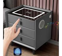 HJYBFA Smart Nightstand with Wireless Charging Station, USB and Type-C Port, 3 Color LED Lights Speaker, 2/3 Storage Drawers, Modern End Side Table(Gray 2)