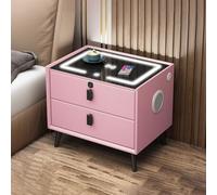 HJYBFA Smart Nightstand with Wireless Charging, USB Port, Type-C Modern 3 Colors LED Light and Speaker(Pink 1)