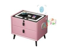 HJYBFA Smart Nightstands Storage Cabinet with Wireless Charging Station & USB Ports, Solid Wood End Table 3 Color Adjustable Brightness LED Light Strip(Pink,2 drawers)
