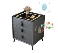HJYBFA Smart Nightstands Storage Cabinet with Wireless Charging Station & USB Ports, Solid Wood End Table 3 Color Adjustable Brightness LED Light Strip(GREY,3 drawers)