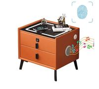 HJYBFA Smart Nightstands Storage Cabinet with Wireless Charging Station & USB Ports, Solid Wood End Table 3 Color Adjustable Brightness LED Light Strip(Orange,2 drawers)