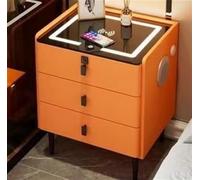 HJYBFA Smart with Wireless Charging Station, Speaker, Fingerprint Lock, and Drawers Modern Nightstand for Bedroom (Color : Orange, Size 19.7x15.7x23.2in)