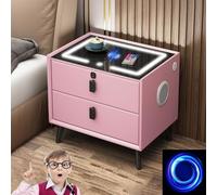 HJYBFA Terminal Nightstand with Wireless Charging/2 USB,1Type-C Ports,Nightstand Fingerprint Unlock LED Light,Smart Stereo Surround Speakers(Pink 1)