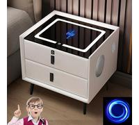 HJYBFA Terminal Nightstand with Wireless Charging/2 USB,1Type-C Ports,Nightstand Fingerprint Unlock LED Light,Smart Stereo Surround Speakers(White 1)