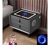 HJYBFA Terminal Nightstand with Wireless Charging/2 USB,1Type-C Ports,Nightstand Fingerprint Unlock LED Light,Smart Stereo Surround Speakers(Gray 1)