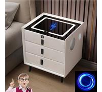 HJYBFA Terminal Nightstand with Wireless Charging/2 USB,1Type-C Ports,Nightstand Fingerprint Unlock LED Light,Smart Stereo Surround Speakers(White 2)