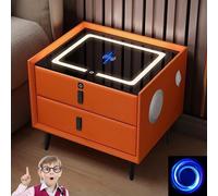HJYBFA Terminal Nightstand with Wireless Charging/2 USB,1Type-C Ports,Nightstand Fingerprint Unlock LED Light,Smart Stereo Surround Speakers(Orange 1)