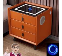 HJYBFA Terminal Nightstand with Wireless Charging/2 USB,1Type-C Ports,Nightstand Fingerprint Unlock LED Light,Smart Stereo Surround Speakers(Orange 2)