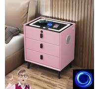 HJYBFA Terminal Nightstand with Wireless Charging/2 USB,1Type-C Ports,Nightstand Fingerprint Unlock LED Light,Smart Stereo Surround Speakers(Pink 2)