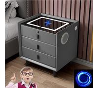 HJYBFA Terminal Nightstand with Wireless Charging/2 USB,1Type-C Ports,Nightstand Fingerprint Unlock LED Light,Smart Stereo Surround Speakers(Gray 2)