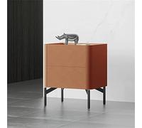 HJYBFA White Wood, Nightstand For Bedroom Rock Slab Light Luxury, Modern Simplicity Bedside Cabinet 2 Drawer Grey, Leather Small Locker 50X40X50CM(Color:Orange) Decorati
