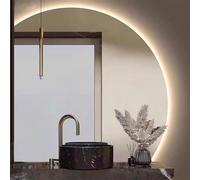 HJYCLFAZU Half Moon Wall Mirror, Smart LED Bathroom Mirror, Dimmable Makeup Mirror, Anti-fog, Explosion Proof, Wall Decorative Mirror, Touch Button