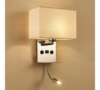 HJYCLFAZU Modern Wall Sconce with Adjustable LED Reading Light USB Port and Shelf Bedroom Lamp Soft Fabric Shade for Cozy Ambiance