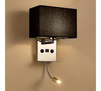 HJYCLFAZU Modern Wall Sconce with Flexible LED Reading Light USB Port and Shelf Bedroom Lamp Fabric Shade Warm