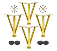 HJYCLFAZU Table Leg Hairpin Legs, 4 Pcs, Furniture Legs Adjustable, Metal Feet, Desk Sofa Coffee Cabinet Replacement 10cm 15cm 20cm 25cm 30cm 35cm 40cm 60cm,Gold-40cm/15.7in