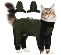 Hjyokuso Cat Jumpers For Cats Only, 4-Legged Breathable Clothing, Cat Onesie For Hair Sticky, Kitten Surgery Recovery Suit For Male Female，Light Warmth For Early Winter, Calms Anxiety, Green XXL