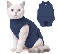 Hjyokuso Cat Recovery Suit for Surgery, Soft Stretchy Cat Onesie, Kitten Surgical Recovery Suit with Snap Opening, Breathable Cat Body Suit After Spay, Comfortable E Collar Alternative Blue M