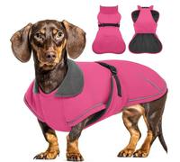 Hjyokuso Dachshund Coat Waterproof Winter Dog Jacket with Soft Warm Lining, Pullover Design for Miniature Sausage Dogs in Cold Weather, Walks, Snow, Outdoor Adventures - Rose Red S