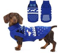 Hjyokuso Dachshund Jumper L, Cute Dog Sweater with Dachshunds Pattern, Soft Fleece Dog Coat, Turtleneck Pullover for Small Dogs, Cosy Autumn Winter Gift Blue