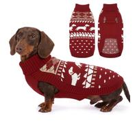 Hjyokuso Dachshund Jumper L, Cute Dog Sweater with Dachshunds Pattern, Soft Fleece Dog Coat, Turtleneck Pullover for Small Dogs, Cosy Autumn Winter Gift Wine-Red