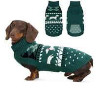 Hjyokuso Dachshund Jumper M, Cute Dog Sweater with Dachshunds Pattern, Soft Fleece Dog Coat, Turtleneck Pullover for Small Dogs, Cosy Autumn Winter Gift Green