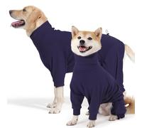 Hjyokuso Dog Jumper, Dog Pajamas with Four Legs, Warm Elastic Pullover With Open Underside and Leash Access, for Cold Days, Blue -M