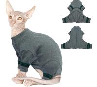 Hjyokuso Sphynx Cat Clothes, Cotton Cat Onesie,Warm Soft Jumper with Back Snap, Stretchy Hairless Cat's Sweater Lightweight Winter Pyjamas for Indoor Cats, Comfy Autumn Outfit Grey XL