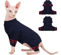 Hjyokuso Sphynx Cat Clothes, Cotton Cat Onesie,Warm Soft Jumper with Back Snap, Stretchy Hairless Cat's Sweater Lightweight Winter Pyjamas for Indoor Cats, Comfy Autumn Outfit Blue S