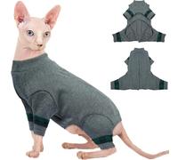 Hjyokuso Sphynx Cat Clothes, Cotton Cat Onesie,Warm Soft Jumper with Back Snap, Stretchy Hairless Cat's Sweater Lightweight Winter Pyjamas for Indoor Cats, Comfy Autumn Outfit Grey M