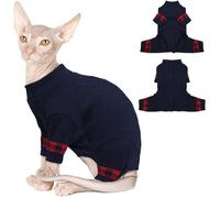 Hjyokuso Sphynx Cat Clothes, Cotton Cat Onesie,Warm Soft Jumper with Back Snap, Stretchy Hairless Cat's Sweater Lightweight Winter Pyjamas for Indoor Cats, Comfy Autumn Outfit Blue XXL