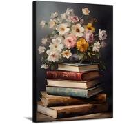 HJYTTX Framed Vintage Floral Wall Art - Moody Flower Books Canvas Minimalist Botanical Wall Decor for Bedroom Living Room Office Decor, 16x24in