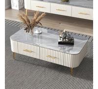 HJYXXSR 16" H Glam Coffee Table Rectangle 4 Legs Slate Cocktail for Living Room Home TV Cabinet Combination Grey/White 39" L x 20" W 17"