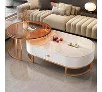 HJYXXSR Oval Stone Nesting Coffee Table Set for Living Room, Modern Steel Frame Nested of 2, Round Coffe Bedroom D,80x45+120x60x38cm