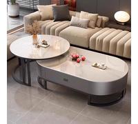HJYXXSR Oval Stone Nesting Coffee Table Set for Living Room, Modern Steel Frame Nested of 2, Round Coffe Bedroom G,80x45+120x60x38cm