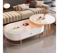 HJYXXSR Oval Stone Nesting Coffee Table Set for Living Room, Modern Steel Frame Nested of 2, Round Coffe Bedroom E,80x45+120x60x38cm