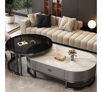 HJYXXSR Oval Stone Nesting Coffee Table Set for Living Room, Modern Steel Frame Nested of 2, Round Coffe Bedroom A,80x45+120x60x38cm